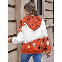 Fayaleq Halloween Sweatshirts For Women Halloween Graphic Long Sleeve Shirt Half Zipper Lapel Casual Pullover Top Whiteorange