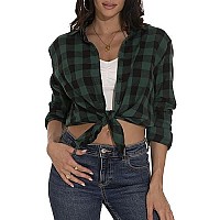 Guanyy Christmas Plaid Shirts For Women Classic Flannel Shacket Shirts Fall Casual Blouses Long Sleeve Buttondown Shirts Green