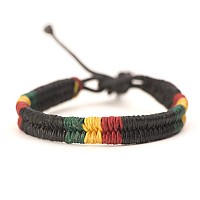 Rasta Plaided Hippie Bracelet Leather Cotton Braided Bob Marley Wristband