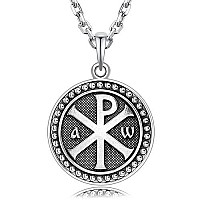 Venicebee Cross Medal Chirho Jesus Christ Name Bible Verse Jn812 Solid 925 Sterling Silver Pendant Necklace With Chain Black V