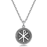 Venicebee Cross Medal Chirho Jesus Christ Name Bible Verse Jn812 Solid 925 Sterling Silver Pendant Necklace With Chain Black V