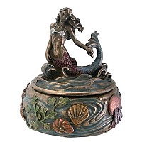 Summit Collection Riding Wave Mermaid Fantasy Art Nouveau Jewelry Box With Kelp And Sea Creature Display Decoration 3 Inches