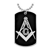 Engraved Square Compass Dog Tag Masonic Necklace Silver Black2 Tall