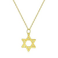 Spoil Cupid 14K Gold Plated 925 Sterling Silver Jewish Jewelry Star Of David Necklace Matte Finish Brush Textured 18