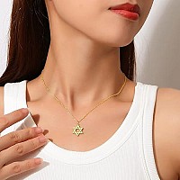 Spoil Cupid 14K Gold Plated 925 Sterling Silver Jewish Jewelry Star Of David Necklace Matte Finish Brush Textured 18