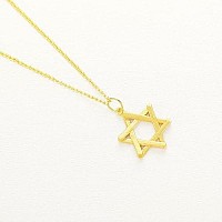 Spoil Cupid 14K Gold Plated 925 Sterling Silver Jewish Jewelry Star Of David Necklace Matte Finish Brush Textured 18