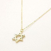 Spoil Cupid 14K Gold Plated 925 Sterling Silver Jewish Jewelry Star Of David Necklace Matte Finish Brush Textured 18