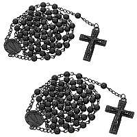 Fashion Rosary 6 Mm Black Bead Guadalupe Jesus Cross 28 Necklace Hr 600 Bk