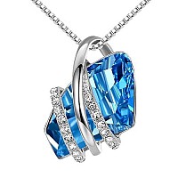 Leafael Wish Stone Pendant Necklace With Aquamarine Blue Birthstone Crystal For March And December Silvertone 18 2 Chain