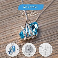 Leafael Wish Stone Pendant Necklace With Aquamarine Blue Birthstone Crystal For March And December Silvertone 18 2 Chain