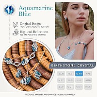 Leafael Wish Stone Pendant Necklace With Aquamarine Blue Birthstone Crystal For March And December Silvertone 18 2 Chain