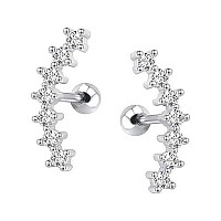 Curve Seven Stud Cz Stud Earrings 316L Stainless Steel Ear Helix Conch Cartilage Piercing White