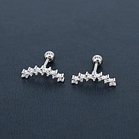 Curve Seven Stud Cz Stud Earrings 316L Stainless Steel Ear Helix Conch Cartilage Piercing White