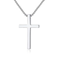 Reve Simple Stainless Steel Silver Tone Cross Pendant Chain Necklace For Men Women 2022 Men17102 Pendant22 Ro