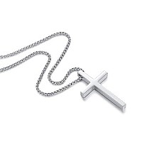 Reve Simple Stainless Steel Silver Tone Cross Pendant Chain Necklace For Men Women 2022 Men17102 Pendant22 Ro