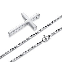 Reve Simple Stainless Steel Silver Tone Cross Pendant Chain Necklace For Men Women 2022 Men17102 Pendant22 Ro