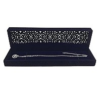 Designster Hollow Sapphire Blue Velvet Necklace Box Long Chain Necklace Storage Case Jewelry Packaging Gift Box