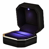 Aveson Luxury Ring Box Square Velvet Wedding Ring Case Jewelry Gift Box With Led Light For Proposal Engagement Wedding Black