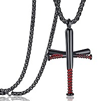 Baseball Bat Stainless Steel Cross Pendant Necklace For Boy Men With 24Black Chain