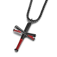 Baseball Bat Stainless Steel Cross Pendant Necklace For Boy Men With 24Black Chain