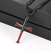 Baseball Bat Stainless Steel Cross Pendant Necklace For Boy Men With 24Black Chain