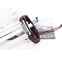 Caiyao Fashion Cross Leather Bracelet Alloy Cross Religious Gifts For Men Boys Jewelrybrown