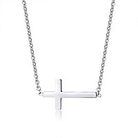 Tiny Cross Pendant Necklace Stainless Steel Silver Simple Small Dainty Cross Necklace For Women Girls