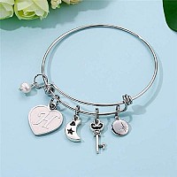 M Mooham Charm Bracelets For Teen Girls Engraved H Womens Initial Expandable Wire Bangle Bracelet With Heart Charm Birthday Ch