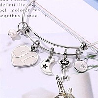 M Mooham Charm Bracelets For Teen Girls Engraved H Womens Initial Expandable Wire Bangle Bracelet With Heart Charm Birthday Ch