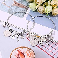 M Mooham Charm Bracelets For Teen Girls Engraved H Womens Initial Expandable Wire Bangle Bracelet With Heart Charm Birthday Ch