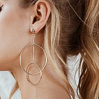 Doubnine Double Hoops Large Circle Dangle Earrings Trend Minimal Gold Silver Women Jewelry Silver