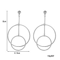 Doubnine Double Hoops Large Circle Dangle Earrings Trend Minimal Gold Silver Women Jewelry Silver