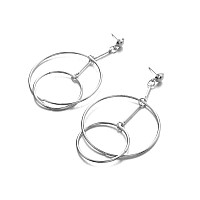 Doubnine Double Hoops Large Circle Dangle Earrings Trend Minimal Gold Silver Women Jewelry Silver