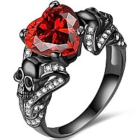 Gothic Jewelry Purple Red Black Crystal Unique Black Skull Rings For Women Halloween Christmas Gifts Red 10