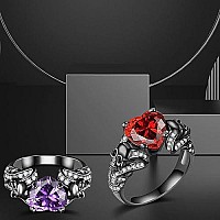 Gothic Jewelry Purple Red Black Crystal Unique Black Skull Rings For Women Halloween Christmas Gifts Red 10