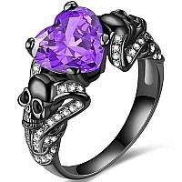 Gothic Jewelry Purple Red Black Crystal Unique Black Skull Rings For Women Halloween Christmas Gifts Purple 9