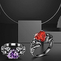 Gothic Jewelry Purple Red Black Crystal Unique Black Skull Rings For Women Halloween Christmas Gifts Purple 9