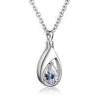 925 Sterling Silver Cremation Jewelry Memorial Cz Teardrop Ashes Keepsake Urns Pendant Necklace For Urn Necklaces Ashes Jewelry