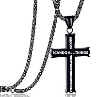 Stainless Steel Bible Verse Cross Pendant Necklaces For Girls Boys Men Women Philippians 413 Strength Bible Verse I Can Do All