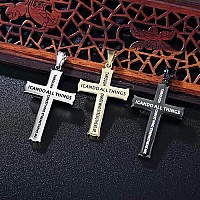 Stainless Steel Bible Verse Cross Pendant Necklaces For Girls Boys Men Women Philippians 413 Strength Bible Verse I Can Do All