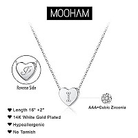 M Mooham Initial Necklace For Girls Dainty Cubic Zirconia Silver Letter I Initial Heart Necklace For Women Girls Mothers Valen