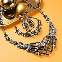 Miraculous Garden 3 Pack Halloween Gothic Skull Skeleton Collar Choker Statement Necklace Link Bracelet And Drop Earrings Jewelr