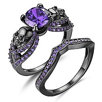 Gothic Jewelry Skull Rings Halloween Punk Engagement Black Rings For Women Vampire Accessories Christmas Gifts Roundpurple 9