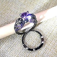 Gothic Jewelry Skull Rings Halloween Punk Engagement Black Rings For Women Vampire Accessories Christmas Gifts Roundpurple 9