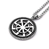 Bavipower Viking Sun Wheel Shield Pendant Stainless Steel Keel Chain Norse Necklace For Men Women Nordic Pagan Jewelry Strong Pr