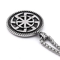 Bavipower Viking Sun Wheel Shield Pendant Stainless Steel Keel Chain Norse Necklace For Men Women Nordic Pagan Jewelry Strong Pr