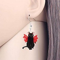 Duowei Halloween Black Mermaid Bones Skull Cat Earrings Acrylic Weird Cats Dangle Drop Jewelry For Women Teens Gifts Anchor