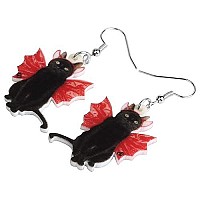 Duowei Halloween Black Mermaid Bones Skull Cat Earrings Acrylic Weird Cats Dangle Drop Jewelry For Women Teens Gifts Anchor