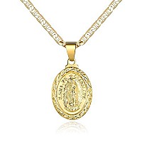 Barzel 18K Gold Plated Flat Marinermarina Chain Necklace With Virgin Mary Guadalupe Charm Pendant 3Mm 24