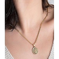 Barzel 18K Gold Plated Flat Marinermarina Chain Necklace With Virgin Mary Guadalupe Charm Pendant 3Mm 24